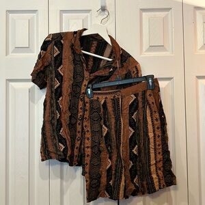 Vintage 90s Christie & Jill Boho Button-Up & Shorts Set
